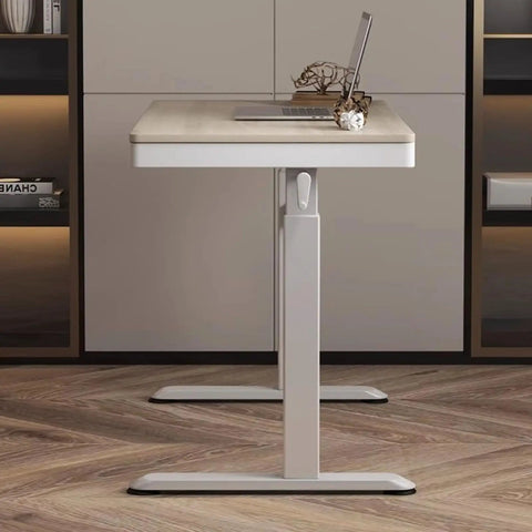 Top Tier Ergonomic Standing Desk With Smooth Crank Lift And Secure Drawer. 120x60cm white desk with manual crank in modern home office.