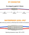 2 Pack 6 Pin Deutsch Waterproof Electrical Butt Connector Kit for 16AWG, shown with IP67 rating and dimensions