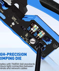 Close-up of All In One Ethernet Crimping Tool Kit with high-precision die, perfect for DIY home networking installations.