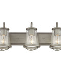 Darby 3-Light Bathroom Vanity Light Fixture In Weathered Iron With Clear Seedy Glass Shades, Industrial Rustic Style, Steel Construction