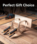 Heavy Duty Quick Release Pocket Hole Clamps Pair featuring Lock Tight Right Angle Vise Grips holding wood on a workbench.