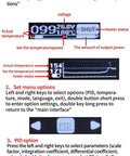 OLED display interface of On The Go SMD Soldering Preheater Plate 65W showing settings and temperature controls for PCB repair