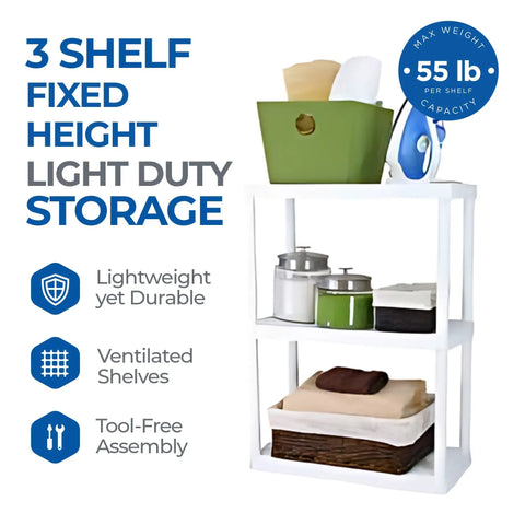 No Sweat 3 Tier Storage Shelving Units In Fresh White, 2 Pack Of Interconnectible Closet Organizers Perfect For Messy Pantries, Cluttered Garages, Laundry Rooms, Total Space Savers And Organizing Heroes