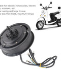10 Inch Brushless Disc Brake Hub Motor 1200W 1250RPM IP54 Rated shown with wiring and scooter compatibility details