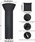 Heavy Duty Patio Heater Cover With Zipper And Storage Bag Waterproof Dustproof Wind Resistant Snow Resistant Sunlight Resistant Weatherproof All Weather Protection Black 89 Inch Tall Dome 33 Inch Base featuring Oxford cloth, measurements, and zipper details