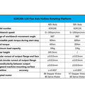 KDR200-130 specifications table for Premium Hollow Rotary Platform Indexing Table For CNC Routers, detailing axes, speed, and torque.