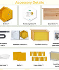 Accessory details of Observation Beehive Starter Kit with wall-mounted hexagon beehive, frames, trays, and installation kit