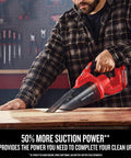 Person using V20 Cordless Hand Vacuum With 45 CFM Power Two Stage Filtration Keeps Suction Strong As Debris Buildup Occurs Fifty Percent More Suction Power Crevice Tool For Tight Corners Large Dust Bowl Battery And Charger Included on a wooden surface.