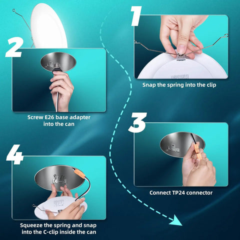 Instructions for installing 24 Pack 6 Inch Retrofit Led Recessed Can Lights With Super Bright Output And Zero Fuss.
