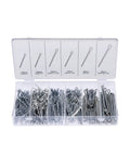 555 Piece Cotter Pin Set For Automotive And Trailer Projects Zinc Plated Steel Premium Quality Straight Hairpins And Split Pins To Lock Castle Nuts In Place By NEIKO displayed in compartmentalized case