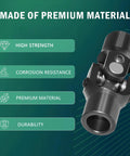 Beefed Up Three Quarters Inch Round To Three Quarters Inch Round Universal U Joint For Steering Shaft Black Finish 93 Mm Total Length, black metal joint