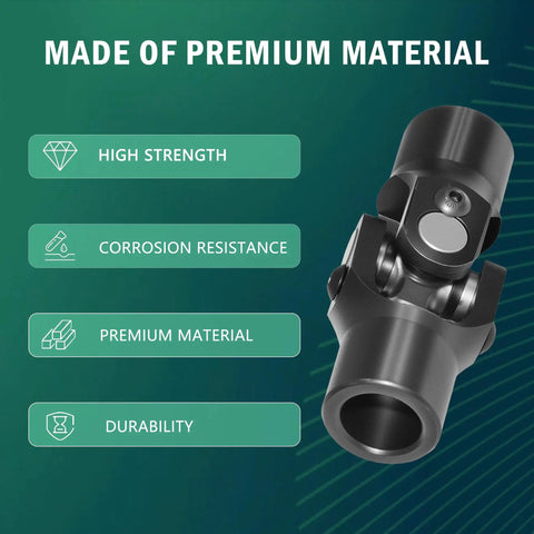 Beefed Up Three Quarters Inch Round To Three Quarters Inch Round Universal U Joint For Steering Shaft Black Finish 93 Mm Total Length, black metal joint