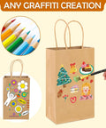 Bulk 200Pcs Kraft Paper Gift Bags With Handy Handles 5.25x3.25x8.25 Inches Durable Brown Gift Wrap Bags For Small Business Birthday Favors Shopping Retail Use Perfect For Party Favors And Bulk Packaging For Retail Shops with hand-painted designs and colored pencils.