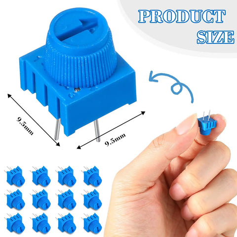 Blue 12 Pack 10K Trim Potentiometer Kit With Knobs For Breadboards And Prototyping Variable Resistors Trimmer Potentiometers Assortment For Arduino Projects, blue trimmer pot 9.5mm