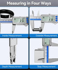 Type C Rechargeable 6 Inch Digital Caliper measuring inside, outside, depth, step; stainless steel, large LCD, DIY use