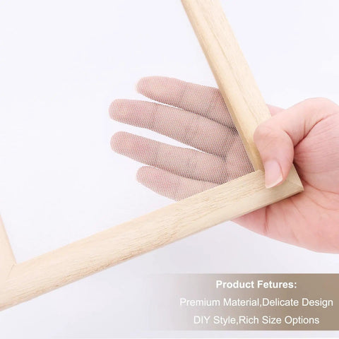 Showing a wooden screen from the All In One 3 Pack Paper Making Frame Kit With Wooden Screens In A4 A5 A6 Sizes For DIY Papermaking.