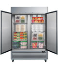 Shop Ready Commercial Freezer Upright Refrigerator With No Frost Hassle 49 Cubic Foot Stainless Steel Reach In Cabinet For Restaurant And Bar Operations, interior filled with food containers.