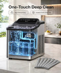 Top Rated Countertop Nugget Ice Maker With One Touch Deep Cleaning And Sleek Arctic Silver Trim Designed To Quickly Whip Up Soft Chewable Pebble Ice That Chills Your Daily Drinks Lightning Fast showing high-pressure pump and descaler packs.