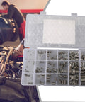 140 Piece Metric Thread Repair Kit M3 To M12 Stainless Steel Helicoil Set with plastic case and car engine backdrop