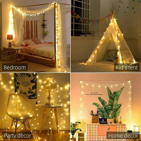 33 Ft 100 LED Star Fairy String Lights With Remote And Timer For Indoor And Outdoor Use in bedroom, tent, party, decor.
