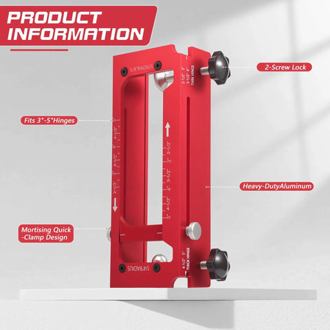 Front view of Upgrade Aluminum Door Hinge Jig For Adjustable Mortising Template in 6061 aluminum, fits 2.5-5 inch hinges.