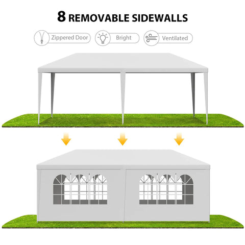 Outdoor White Waterproof Gazebo Tent With Removable Sidewalls And Windows Ten By Twenty Feet Heavy Duty Event Shelter front view
