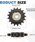 Beefy 50 Roller Chain Idler Sprocket Type C with 17mm Bore, Black Oxide, 17 Teeth, Side and Front View with Dimensions