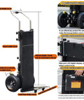 Heavy Duty Electric Stair Climbing Hand Truck With Brushless Motor And Stepless Speed Control For Moving Furniture Up Or Down Stairs Effortlessly Featuring High Capacity Battery Display And 150 To 400 Kg Lifting Power For Pros Who Need Real Muscle On The, showing dimensions and features of the stair climbing cart.
