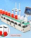 Ready To Roll Heavy Duty Automatic Liquid Filling Machine Double Head Bottle Dispenser For Beverage Alcohol And Oil Anti Drip Setup That Runs Like A Charm with bottles on conveyor.