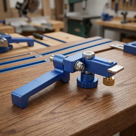 Get The Miter Track Stop Bracket For 30 Deg T-Slot Aluminum Red that slides smoothly into your table saw rails.