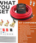 Road Ready 12 Volt Automatic Dual Battery Isolator Kit With 140 Amp Voltage Sense Relay Vsr For RV Boat Truck components including cables and connectors.