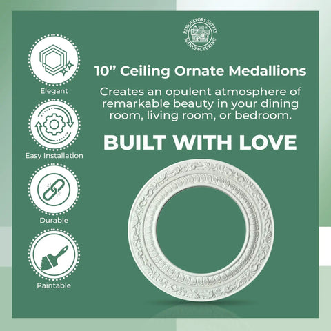 Pack Of 10 White Recessed Light Trim Medallions For Easy Install, 10 Inch Outer Diameter, 6 Inch Inner Diameter