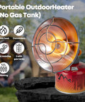Dual Fuel Portable Heater For Camping With 1Lb Propane Or Iso Butane Canisters One Click Ignition And Self Ignition Safety Tip Over Protection Base Compact Outdoor Heater For Tents Ice Fishing Backpacking Survival Gear, shown in use outdoors on a table.
