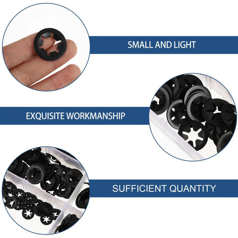 280 Pc Internal Tooth Lock Washers Set With Serrated Push On Locking Washers, manganese steel parts in packaging.