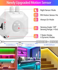 Motion Sensor RGB LED Light Strip Kit Two Strips Each Nine Point Eight Feet Long With Remote And App Control Music Sync