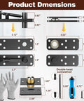 Hidden door hinge set in solid stainless steel; 570 lbs load, 360° rotation; front view with mounting plates.