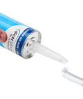 Haps Free Cap Sealant Clear For RV Windows And Doors Paintable Sealant tube showing nozzle and clear sealant sample