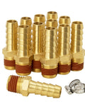 12 Pack Brass Air Hose Fittings Three Eighth Barb To One Quarter NPT Male Adapters With Sealant And 12 Clamps