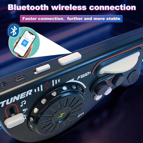 CL Funny Kids Electric Stringless Guitar With DJ Turntable And Lights showing Bluetooth controls and knobs for easy connectivity.
