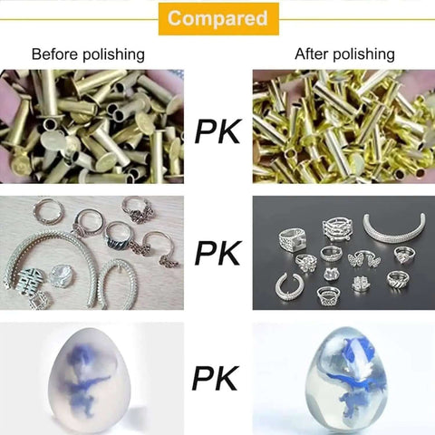 Comparison of metal parts before and after using Electric Vibrating Polisher Kit For Metal Parts Pro Grade Rock Roller Tumbler