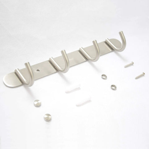 Brushed Nickel 11 Inch Wall Mounted Coat Rack With Four Hooks Durable 304 Stainless Steel Towel Rail parts included