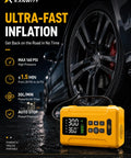 Heavy Duty Cordless Tire Inflator With 160 Psi Automatic Shutoff Digital Gauge And Bright Led Lamp For Trucks And Gear No Sweat 8000 Mah Portable Air Pump with digital display.