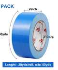 2 pack Blue Heavy Duty Duct Tape 9 Mil Thick 2 Inch By 30 Yard Roll Waterproof Tear By Hand Adhesive Industrial Strength Built Tough Yet Flexible For Indoor Outdoor Repairs Patch Holes Seal Cracks No Residue Multi Use, 3 inch core