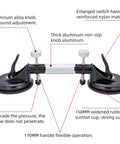Two Pack 6 Inch Adjustable Granite Seam Setter With Strong Suction Cups For Stone Marble And Glass Slab Installations, showing detailed suction cups, aluminum knobs, and reinforced handle for seam leveling.