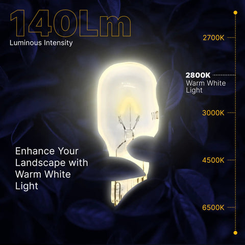 Low Voltage Landscape T5 Wedge Bulbs 12V 11W Pack Of 10 Clear For Malibu Lights showcasing 140Lm luminous intensity on dark leaves