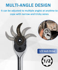 Multi-angle design of Pry Bar Wrench Adapter Head For Half Inch Drive Ratchets, adjustable crowbar attachment in tight space