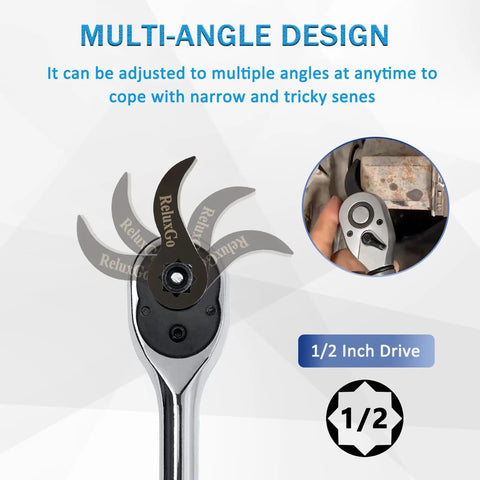 Multi-angle design of Pry Bar Wrench Adapter Head For Half Inch Drive Ratchets, adjustable crowbar attachment in tight space