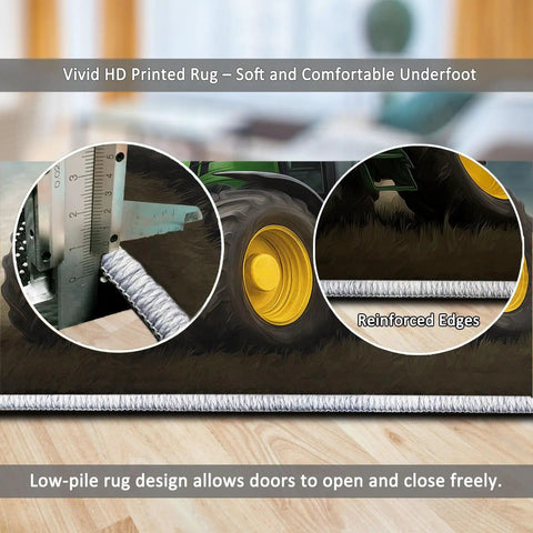 Close-up of Cozy 5x6 Foot Non Slip Area Rug With Soft Plush Texture showing reinforced edges and detail of dark green carpet