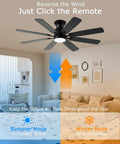 52 Inch Flush Mount Ceiling Fan With Light Easy Remote Or App Control Eight Blades Noiseless DC Motor Low Profile Indoor Black