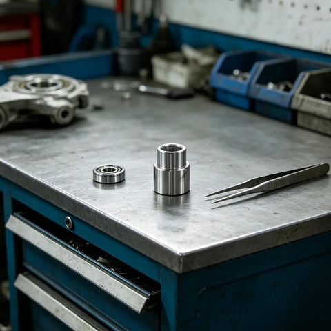 Tall Truck Lift Extension Adapter with 1.38 inch lift heightening leg and 1.54 inch hole jack riser on workbench